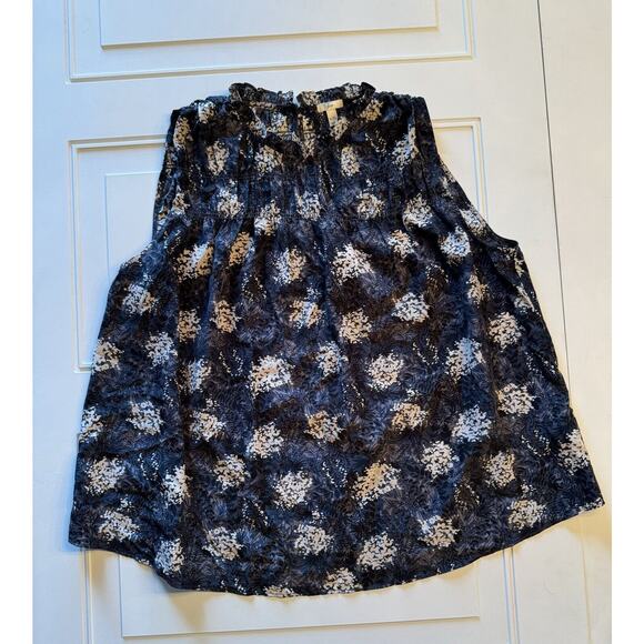Joie Tops - Joie Size XL Floral Sleeveless Blouse Ruffle High Neck Gray White Black